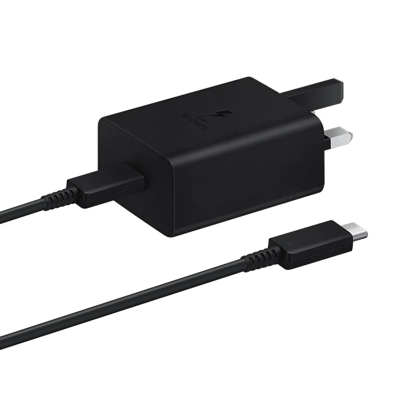 شارژر 45 وات سامسونگ مدل EP-T4510، سوپر فست شارژ، اتصال سه پین، درگاه خروجی USB-C، به همراه کابل USB-C، دارای قابلیت شارژ سریع، تکنولوژی شارژ PD 1.0
