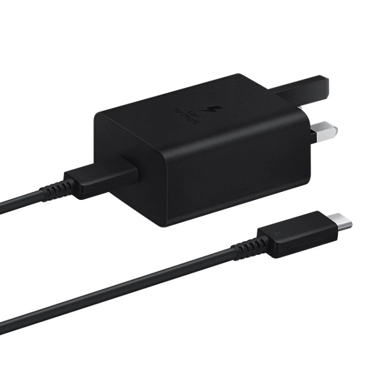 شارژر 45 وات سامسونگ مدل EP-T4510، سوپر فست شارژ، اتصال سه پین، درگاه خروجی USB-C، به همراه کابل USB-C، دارای قابلیت شارژ سریع، تکنولوژی شارژ PD 1.0
