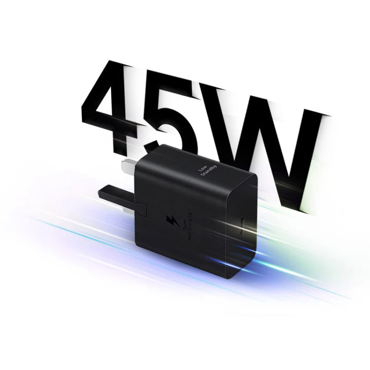 شارژر 45 وات سامسونگ مدل EP-T4511، اتصال سه پین، درگاه خروجی USB-C، دارای قابلیت شارژ سریع، تکنولوژی شارژ PD 3.0
