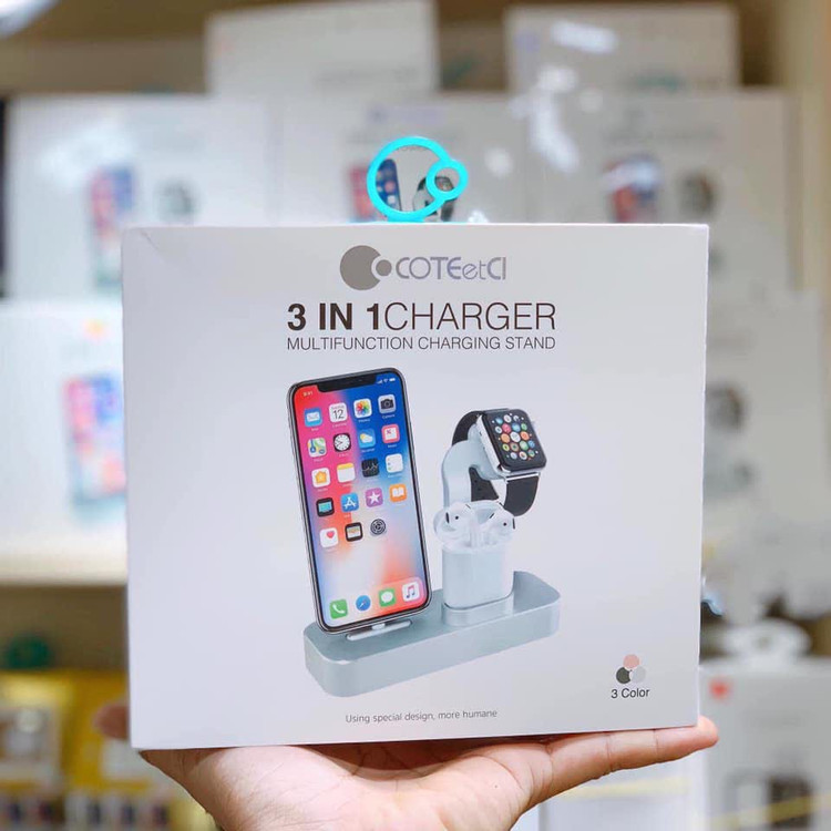 پایه شارژ اپل واچ، ایرپاد و آیفون کتتسیCOTEetCI 3 IN 1 Charging Stand (CS7201-GY)