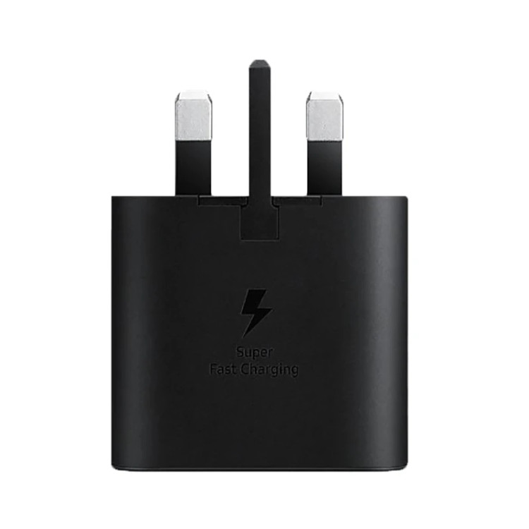 شارژر 25 وات سامسونگ مدل EP-TA800NBEGGB، اتصال سه پین، درگاه خروجی USB-C، دارای قابلیت شارژ سریع، تکنولوژی شارژ PD 3.0