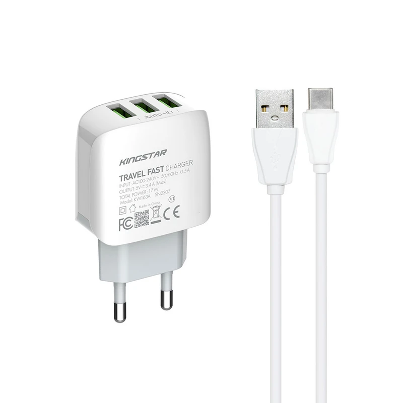 شارژر 17 وات کینگ استار مدل KW163C به همراه کابل USB-C