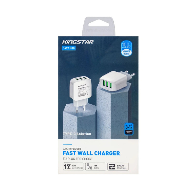 شارژر 17 وات کینگ استار مدل KW163C به همراه کابل USB-C