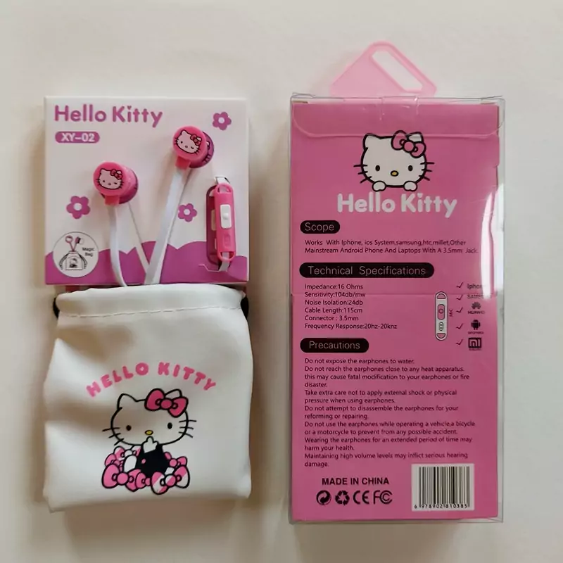 هنذفری سیمی فانتزی هلو کیتی مدل Kitty XY-02 به همراه کیف هنذفری