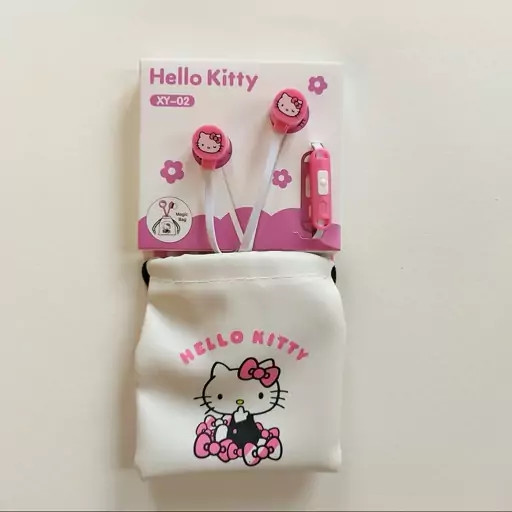 هنذفری سیمی فانتزی هلو کیتی مدل Kitty XY-02 به همراه کیف هنذفری
