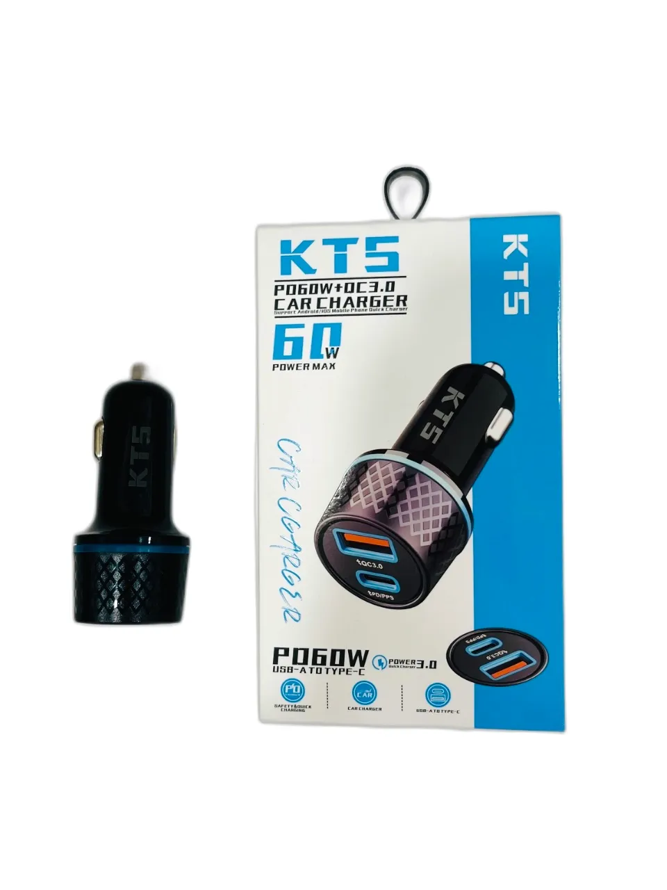 شارژر فندکی 60 وات KTS دارای قابلیت سوپر فست شارژ