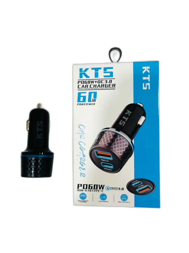 شارژر فندکی 60 وات KTS دارای قابلیت سوپر فست شارژ