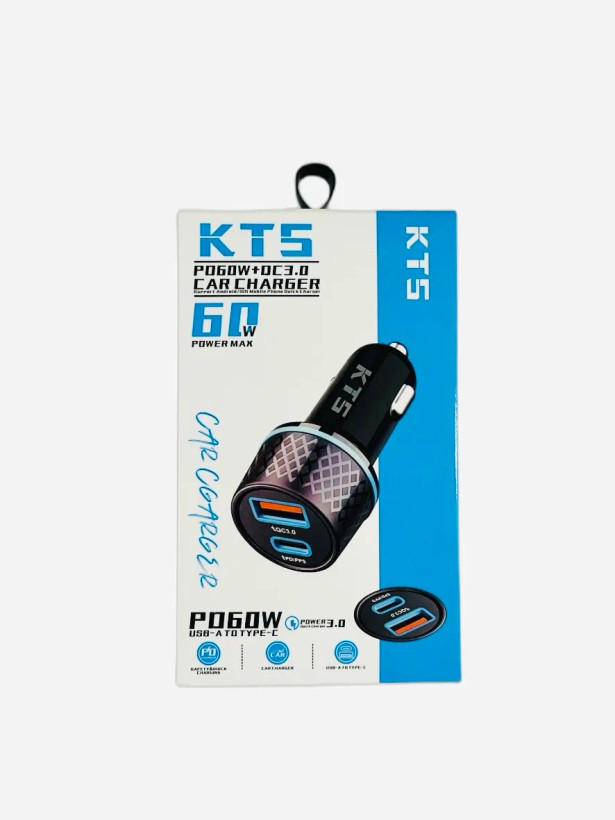 شارژر فندکی 60 وات KTS دارای قابلیت سوپر فست شارژ