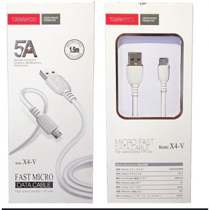 کابل فست شارژ میکرو ترانیو مدل X4-V طول 1.5 متری