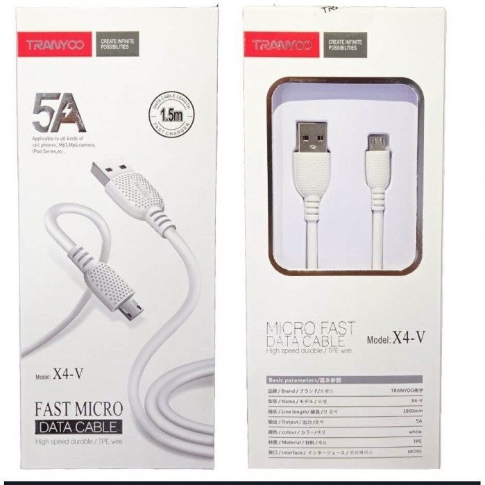 کابل فست شارژ میکرو ترانیو مدل X4-V طول 1.5 متری