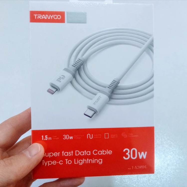 کابل سوپر فست شارژ تایپC به لایتنینگ ترانیو مدل T-X20PDL طول 1.5 متری