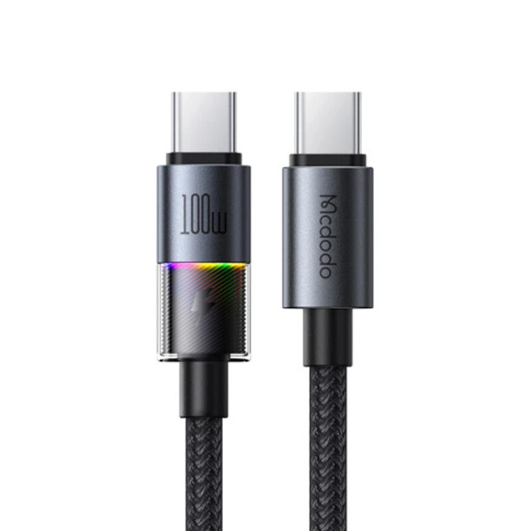 کابل سوپر فست شارژ تایپ-C به تایپ-C مک دودو 100 وات مدل CA-820 با طول 1.2 متر و RGB