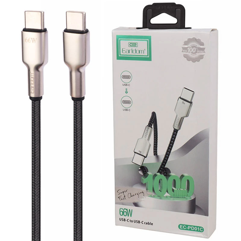 کابل سوپر فست شارژ تایپ-C به تایپ-C ارلدام 66 وات مدل EC-PD01C با طول 1 متر