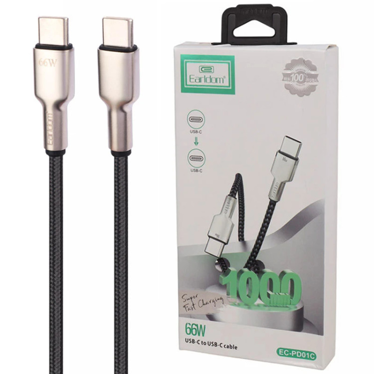 کابل سوپر فست شارژ تایپ-C به تایپ-C ارلدام 66 وات مدل EC-PD01C با طول 1 متر
