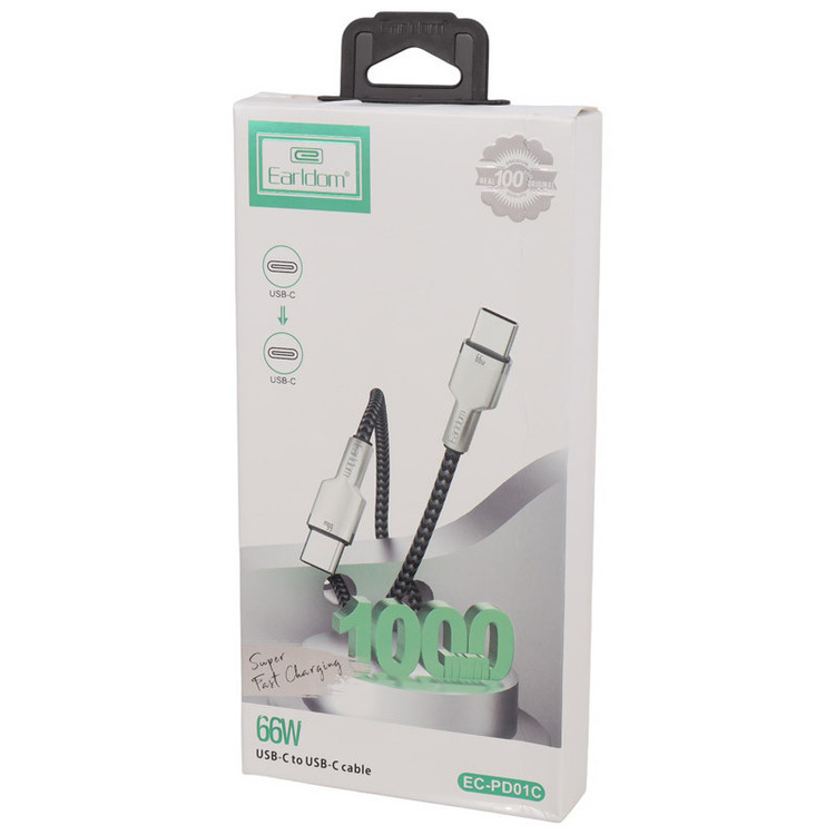 کابل سوپر فست شارژ تایپ-C به تایپ-C ارلدام 66 وات مدل EC-PD01C با طول 1 متر